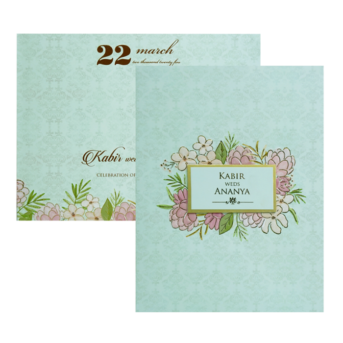 Blue Padded Floral Design Invitation Card