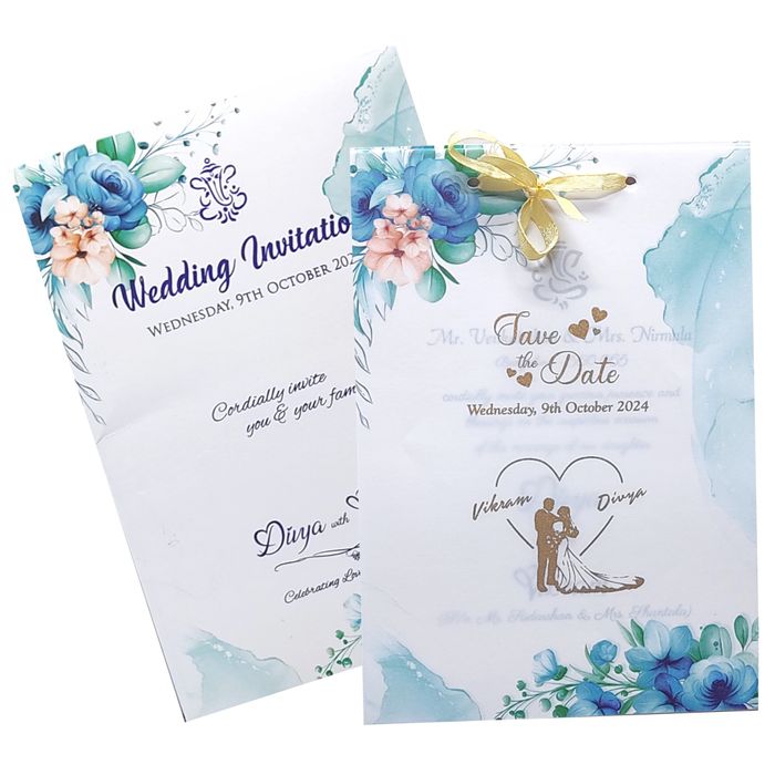 Blue Floral Tracing Invitation Card