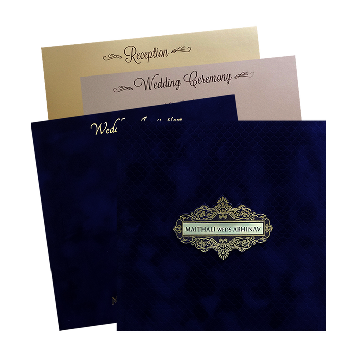 Dark Blue Velvet Padded Wedding Card
