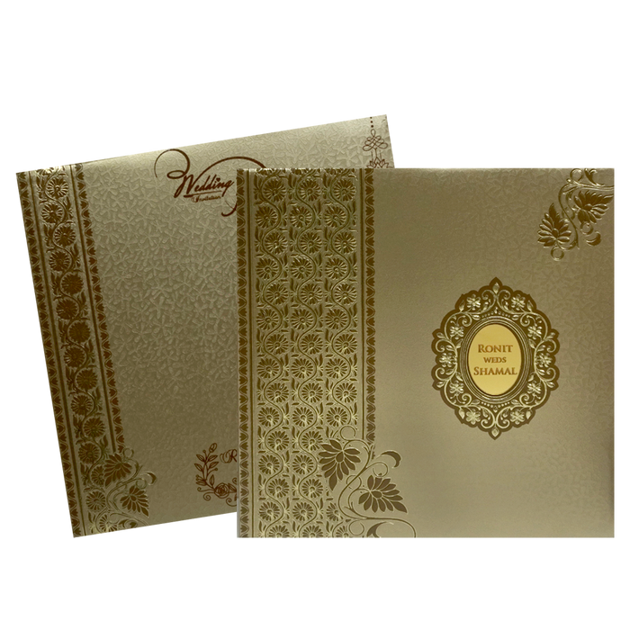 Golden Padded Floral Wedding Card