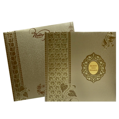 Golden Padded Floral Wedding Card