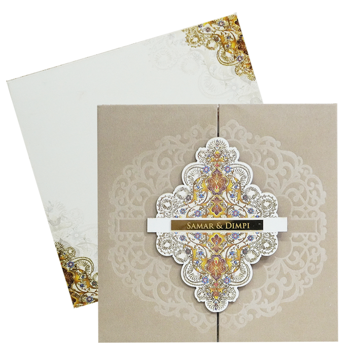 Brown Soft Fabric Padded Wedding Card