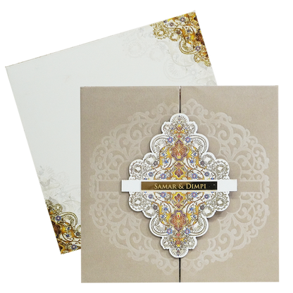 Brown Soft Fabric Padded Wedding Card