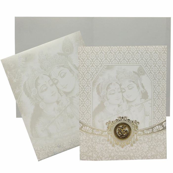 White Radha Krishna With Screen Printing And Gold Foiling-KNJS2053