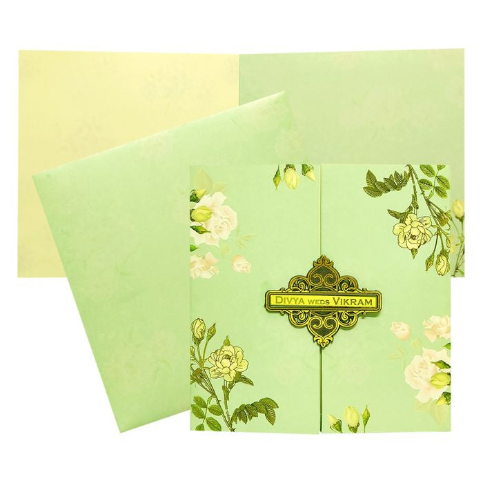 Green Floral Nameplate Invitation Card