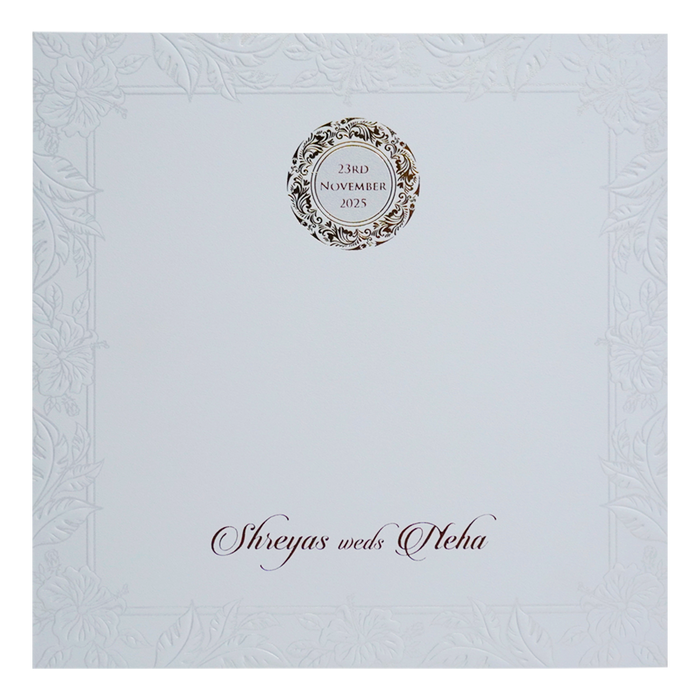 White Embossed Leaf Box Invitation Card