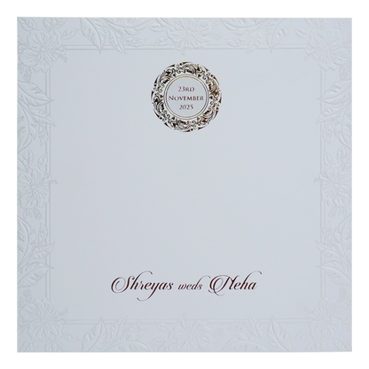 White Embossed Leaf Box Invitation Card