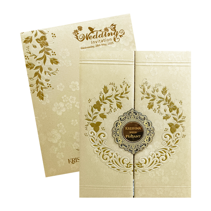 Gold Floral Door Padded Wedding Card