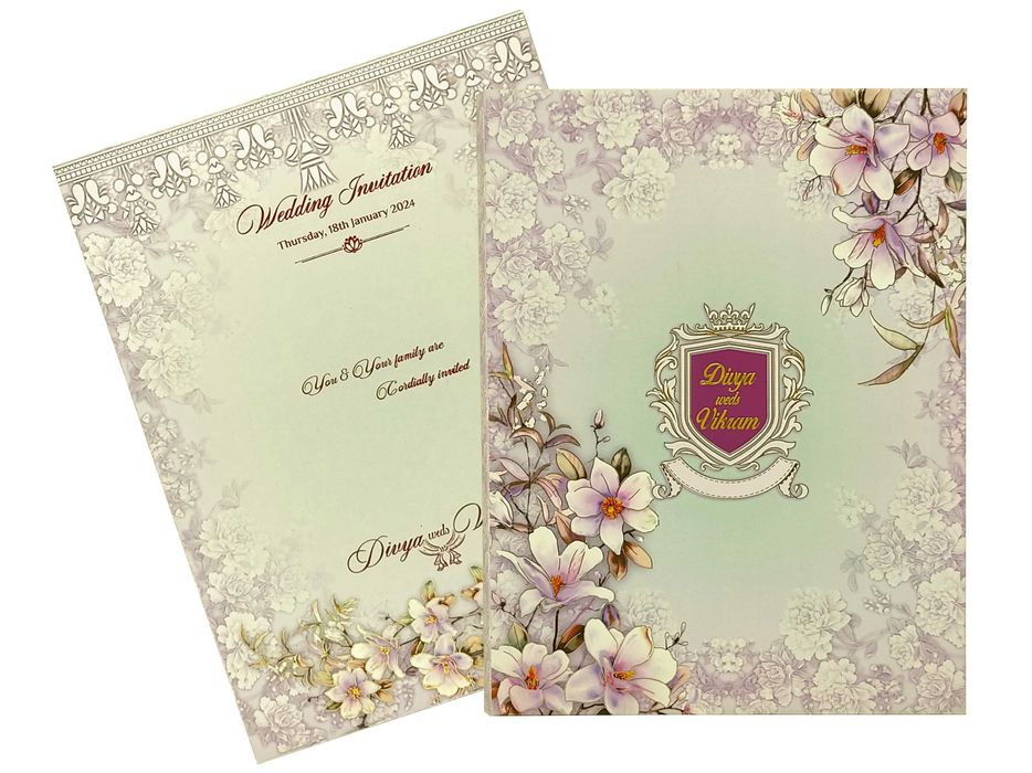 Lavender Floral Designer Padded Invitation Card-KNPO03AP