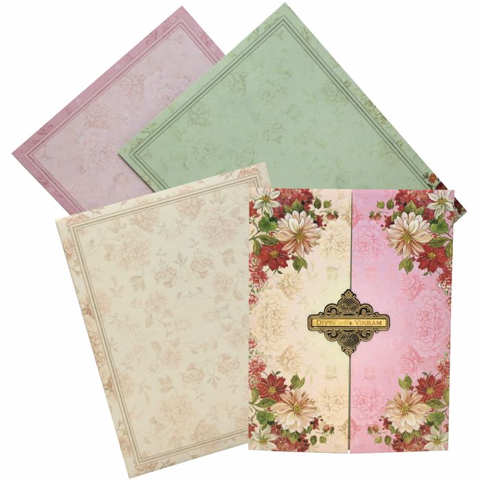 Multicolour Floral Open Door Offset Invitation In Jumbo Size-KNKJ1098