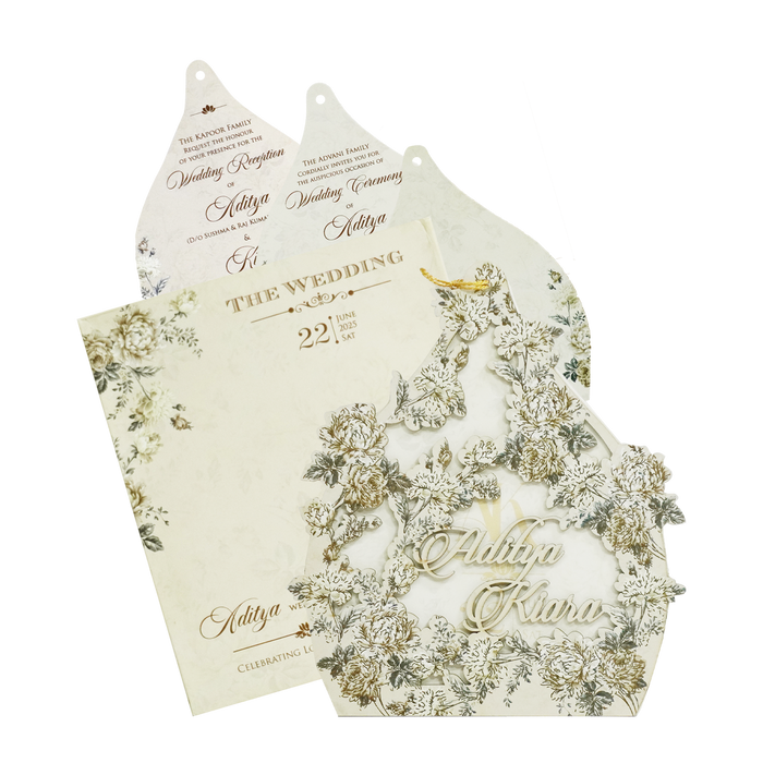 Ivory Laser Cut Floral MDF Wedding Card