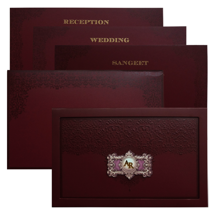 Maroon Premium Padded Wedding Invitation