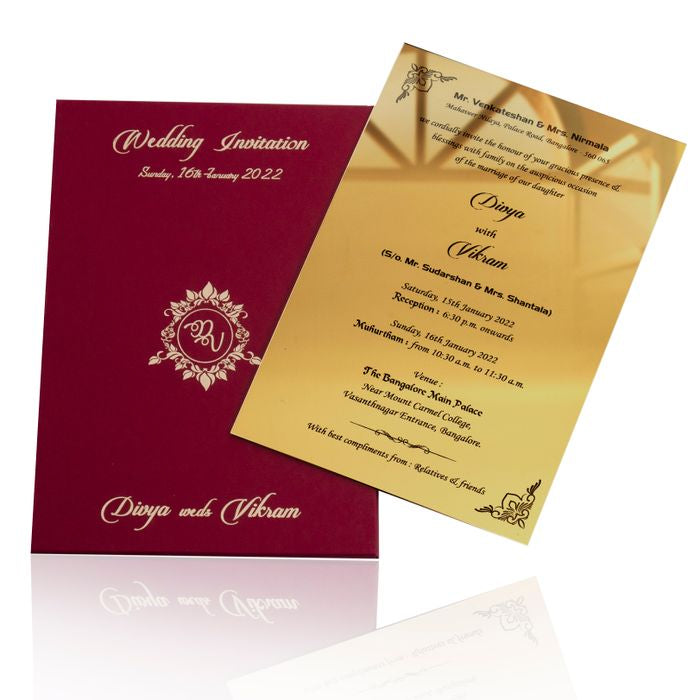 Gold Acrylic Floral Wedding Invitation Card