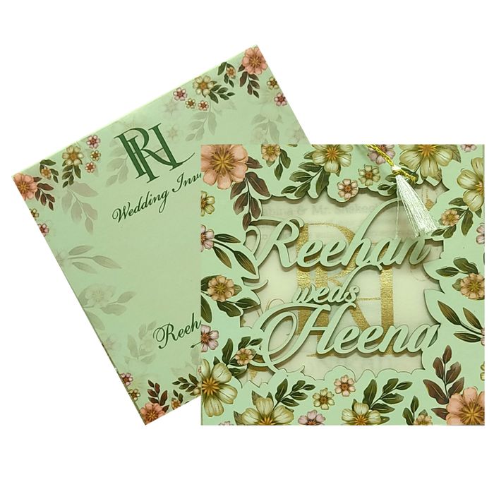 Soft Green MDF Invitation Card