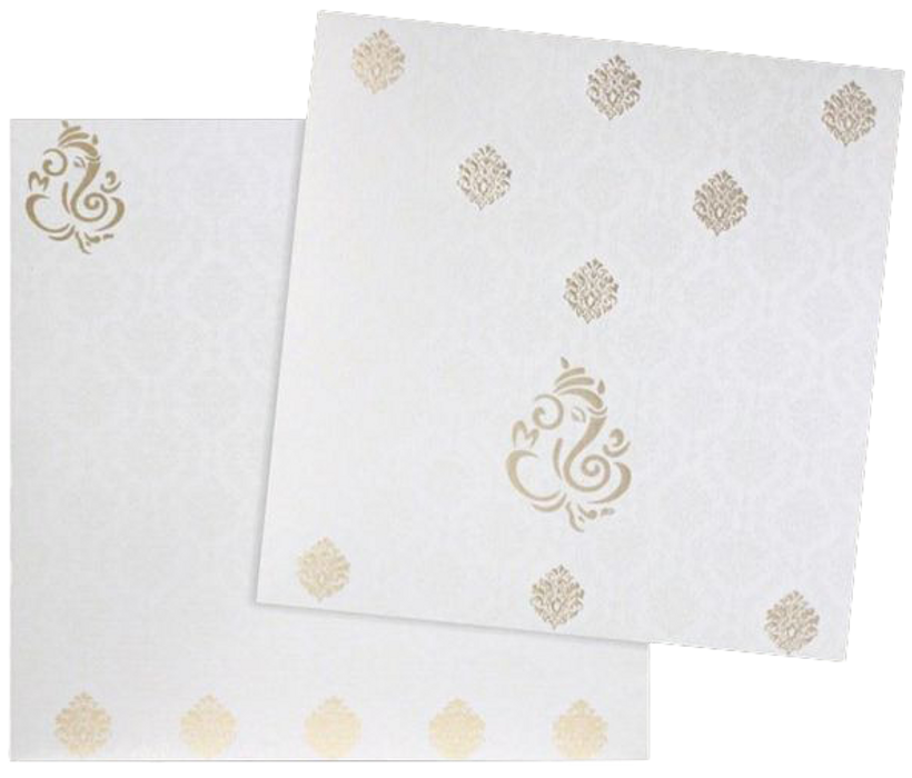 Pleasant Gold Foiling Flower With Ganesha Wedding Card  - KNK4114