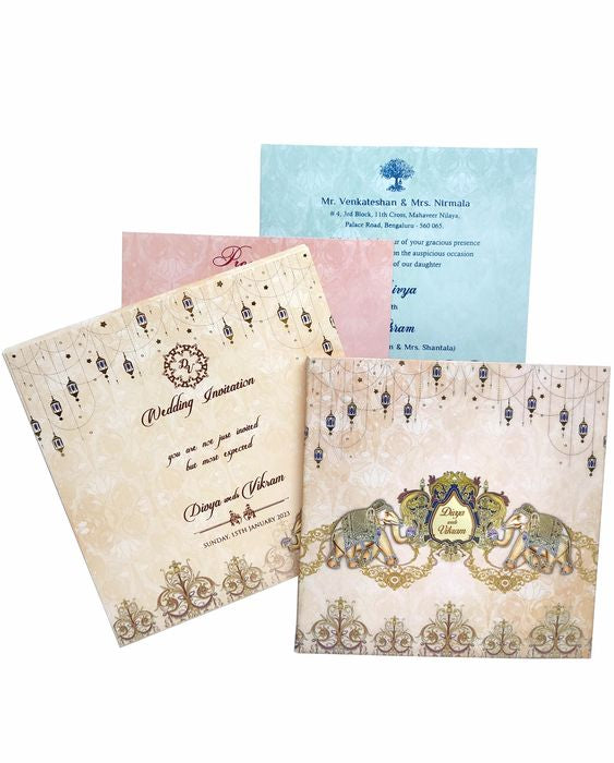Floral Padded Scodix Wedding Card With Elephant Design-KNPO01ZE