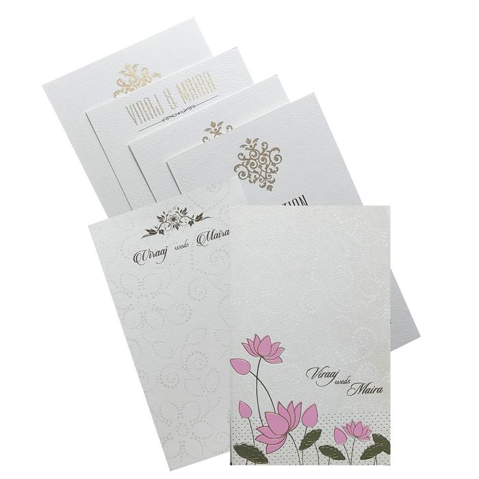 White Embossed Lotus Invitation Card