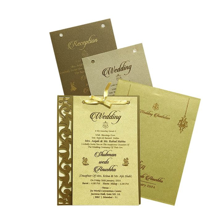 Brown Gold Floral MDF Wedding Invitation