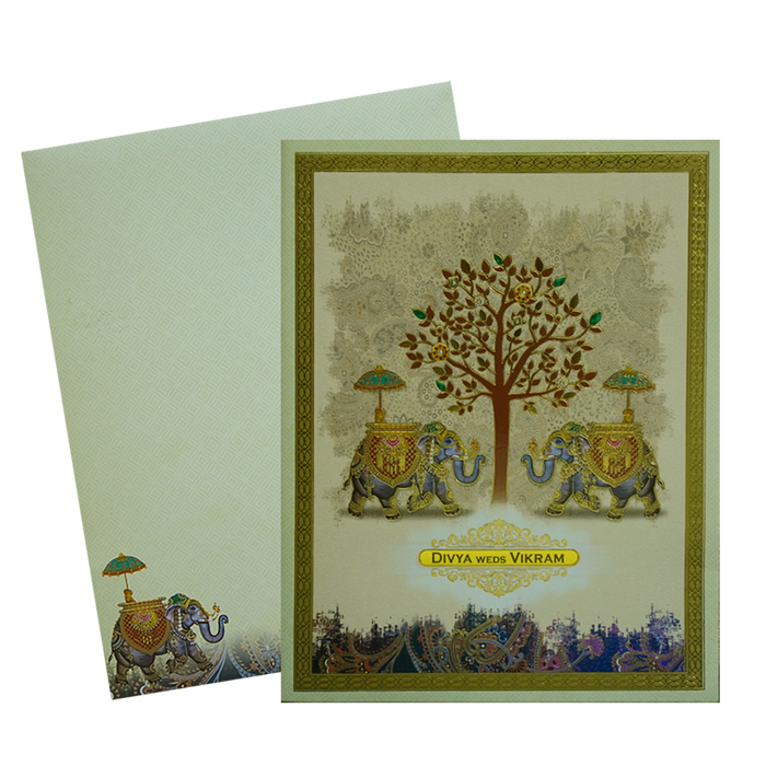 Beige Traditional Wedding Card