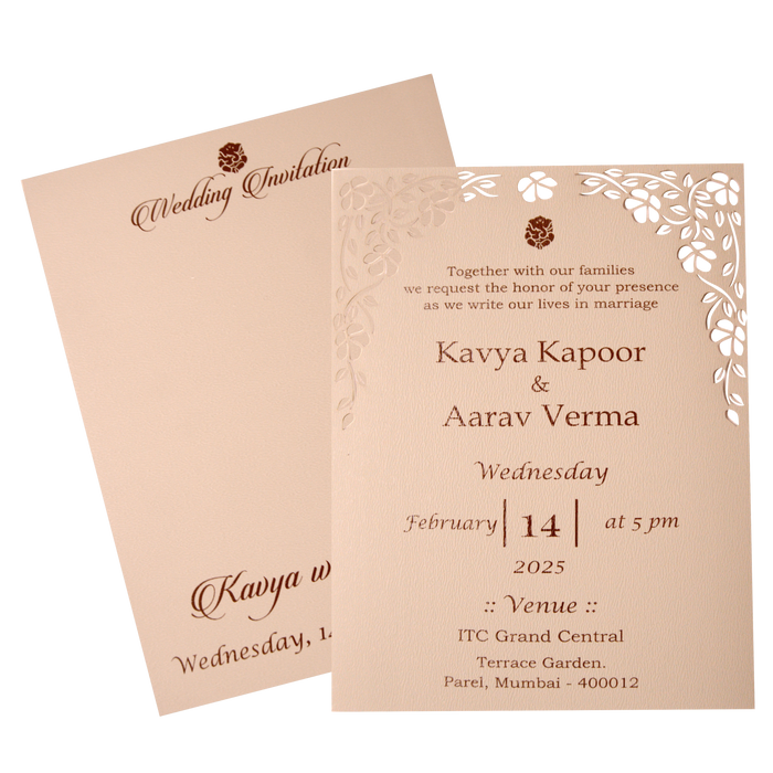Peach Laser Cut Single Invitation Card
