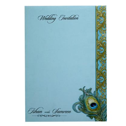 Pastel Blue Floral Peacock Padded Wedding Card