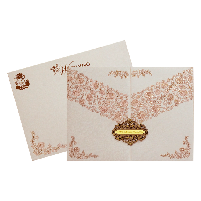 Light Pink Embossed Floral Wedding Card