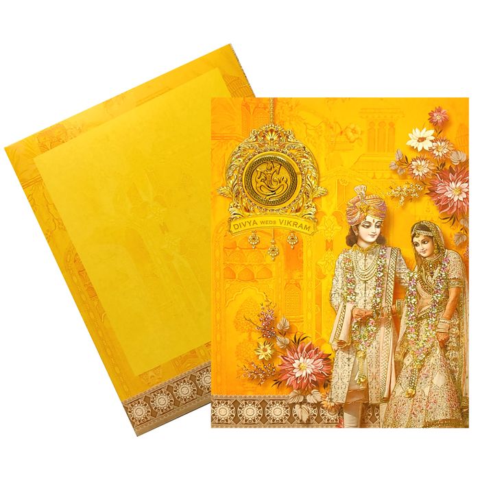 Orange Bride Groom Invitation Card