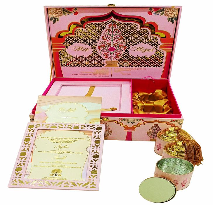 Pink Ultra Premium Floral Box Invitation With Sweets Containers-KNKUP003