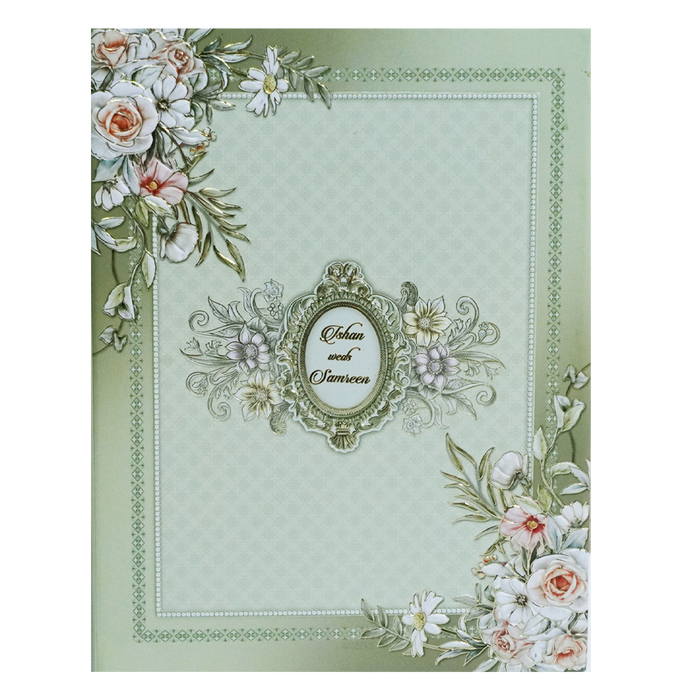 Light Green Padded Floral Wedding Invitation Card