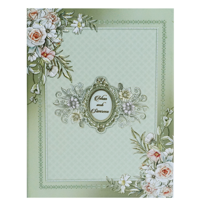 Light Green Padded Floral Wedding Invitation Card