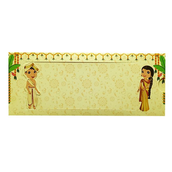 Yellow South Indian Bride Groom Slide Invitation Card