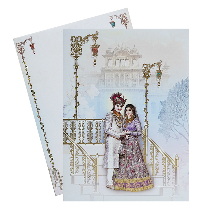White Bride Groom Padded Wedding Invitation