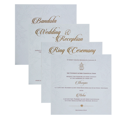 White Embossed Leaf Box Invitation Card