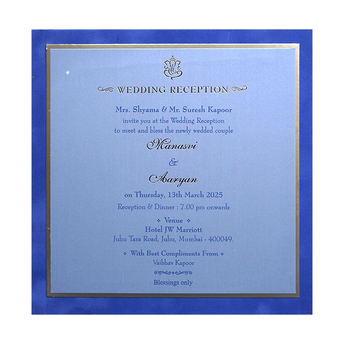 Light Blue Velvet Padded Single Wedding Card