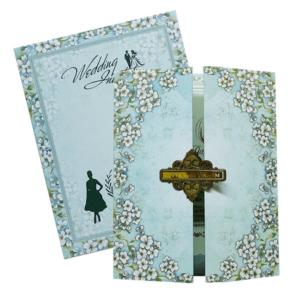 Blue Floral Door Padded Wedding Card