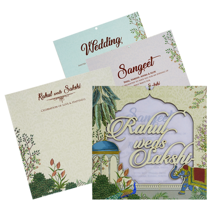 Cream Peacock Elephant MDF Invitation Card