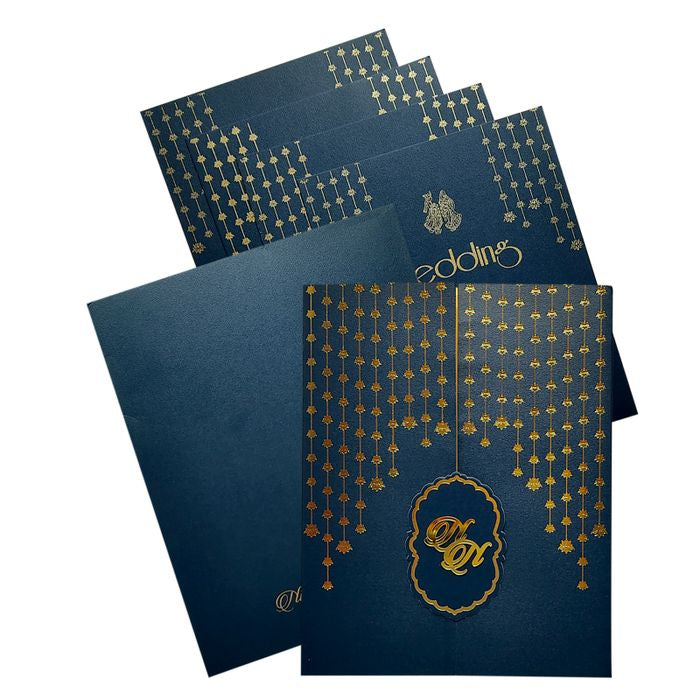 Blue Lotus Foil Door Nameplate Wedding Card