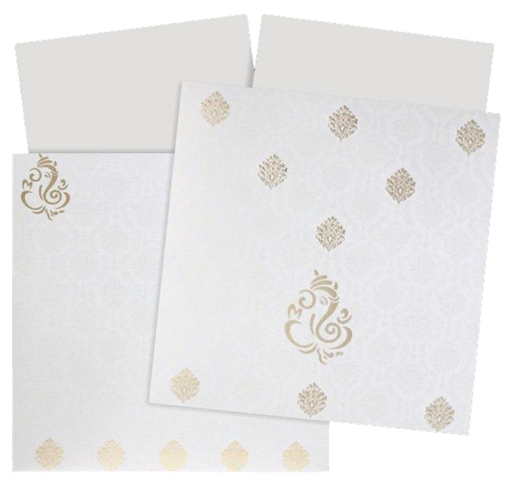 Pleasant Gold Foiling Flower With Ganesha Wedding Card  - KNK4114