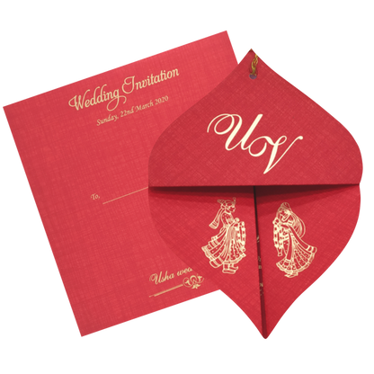 Red Designer Coconut Shape Wedding Card Design-KNF9100R
