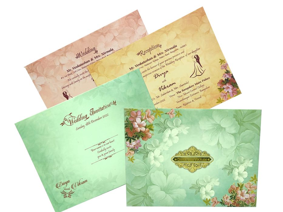 Green Padded Floral Design In Offset With Lamination-KNPO9902G