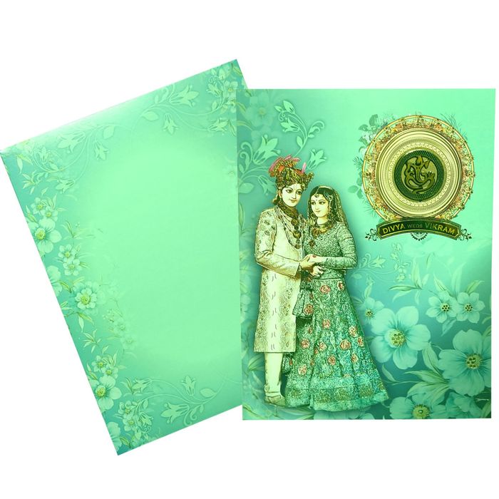 Green Bride And Groom Wedding Card-KNKJ1105