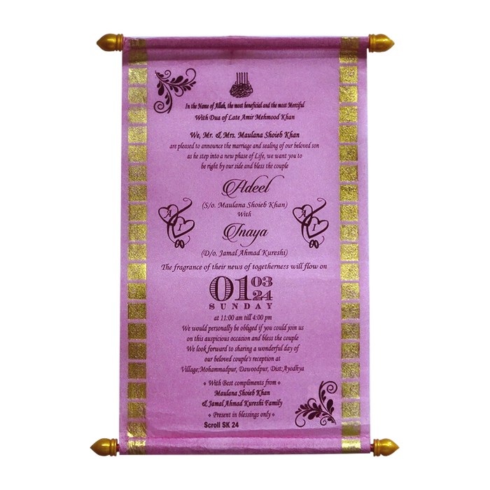 Pastel Pink Fabric Scroll Card