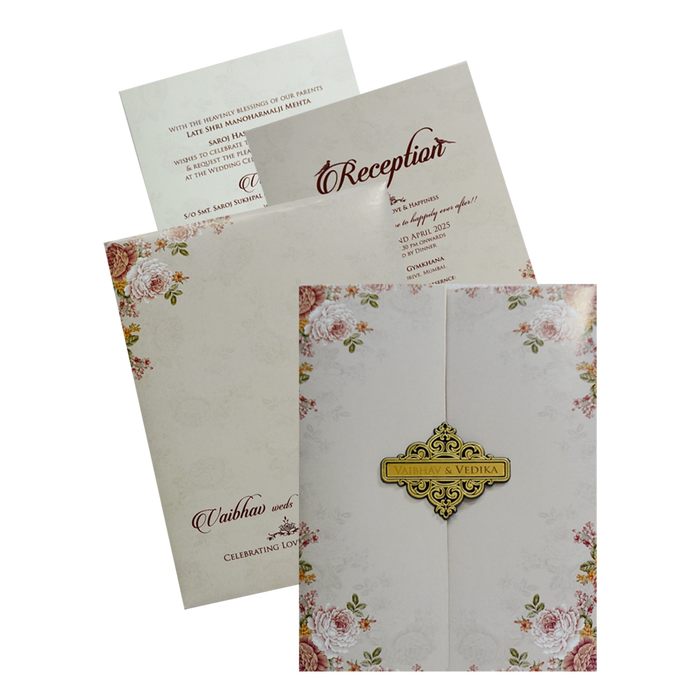 Grey Beige Floral Nameplate Door Invitation Card