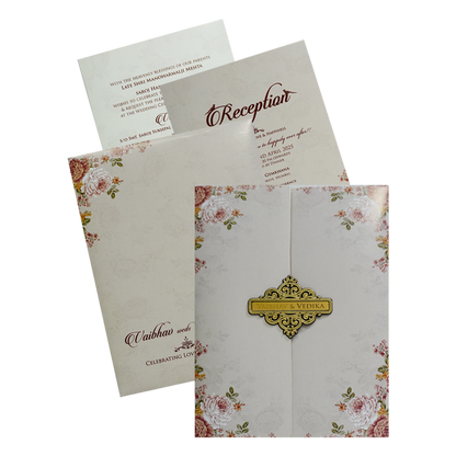 Grey Beige Floral Nameplate Door Invitation Card