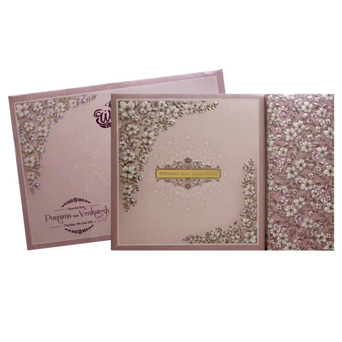 Light Pink Floral Padded Invitation Card