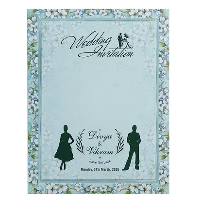 Blue Floral Door Padded Wedding Card