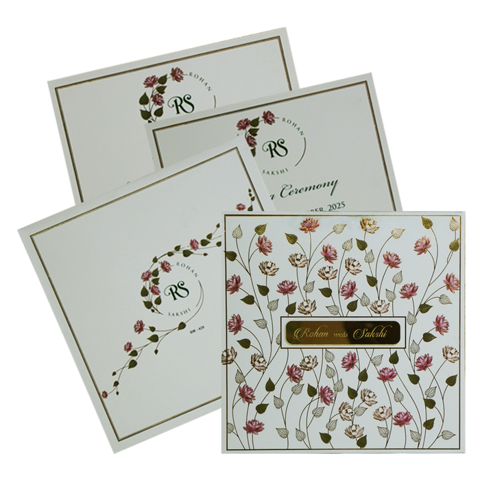 White Lotus Printed Padded Marriage Card