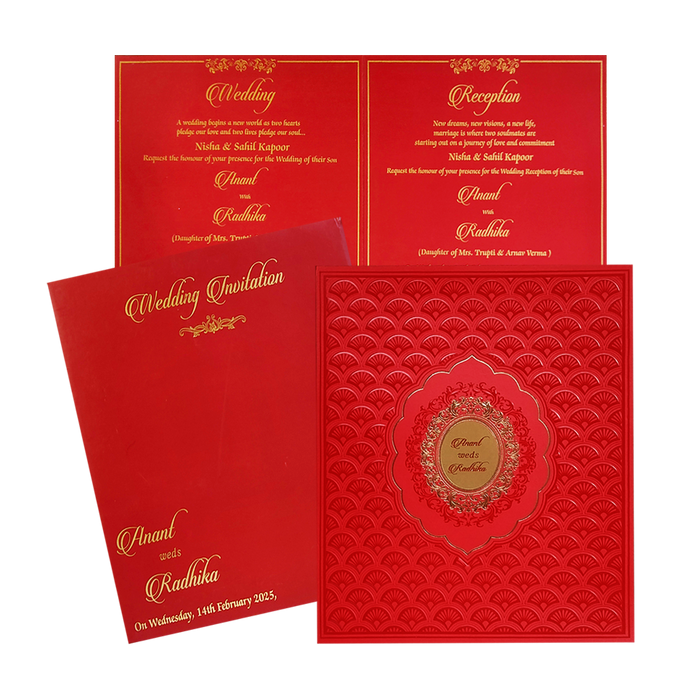 Red Embossed Wedding Invitation Card
