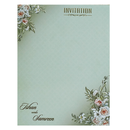 Light Green Padded Floral Wedding Invitation Card
