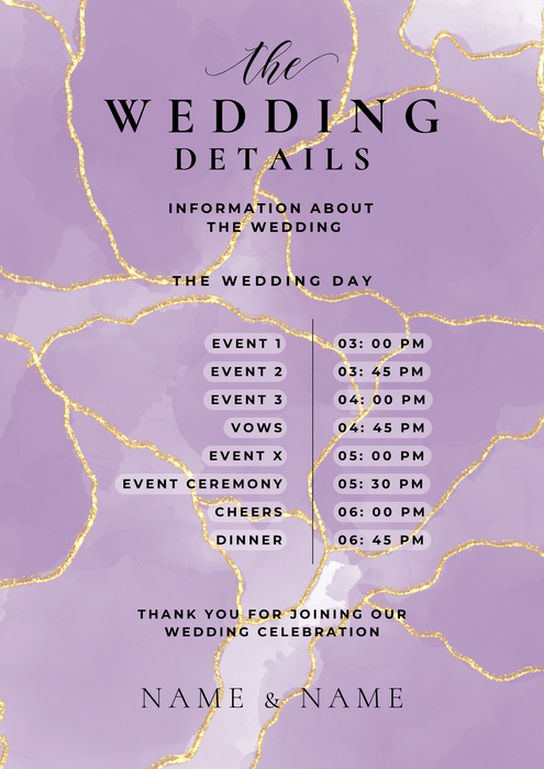 Purple Simple Wedding Itinerary Invitation